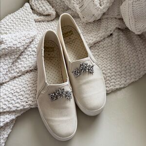 Keds With Kate Spade Women's Beige Slip-On Sneakers with Rhinestone Accents
